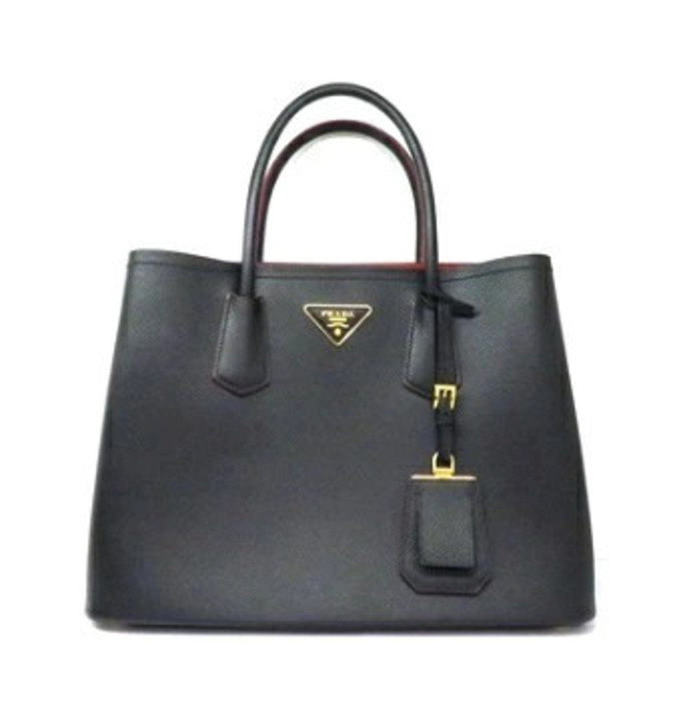 Prada 2way Shoulder Bag Double Black Red Saffiano